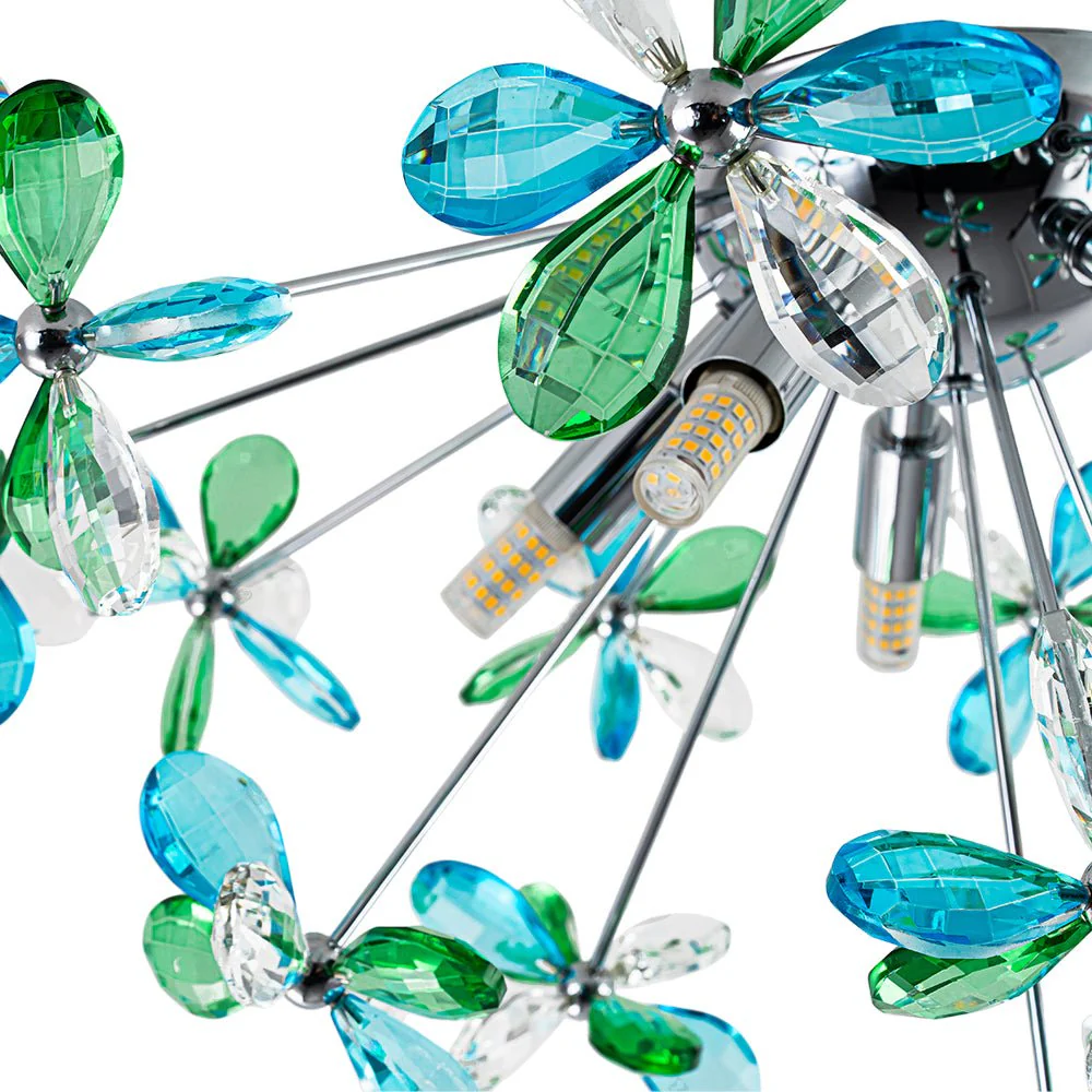 5-Light Bloom Green Blue Crystal Dandelion Semi Flush Mount - Image 12