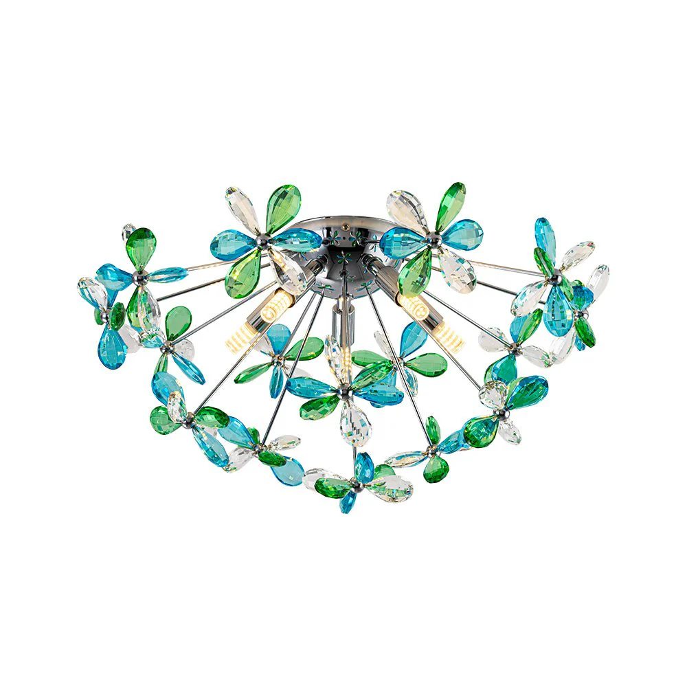 5-Light Bloom Green Blue Crystal Dandelion Semi Flush Mount - Image 3