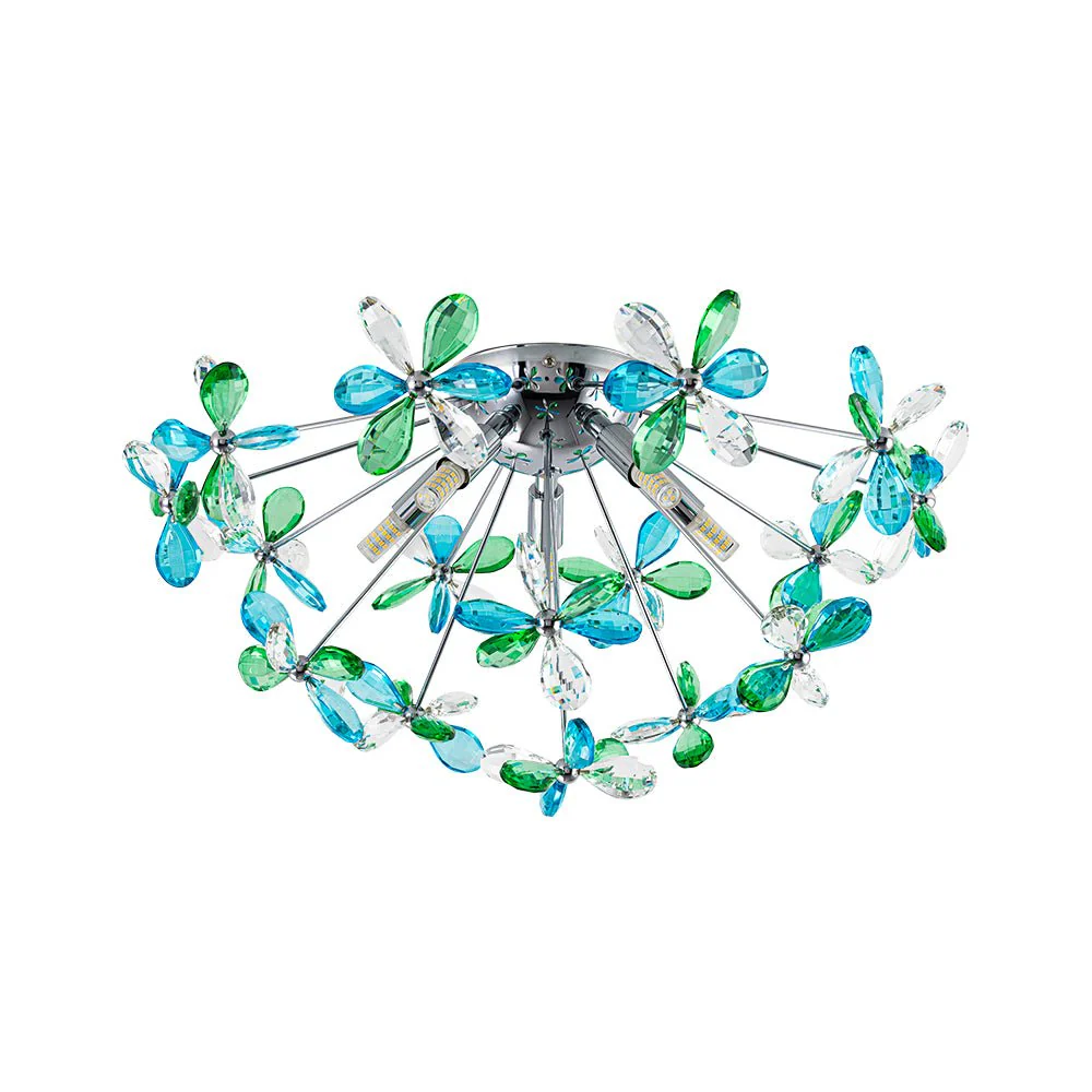 5-Light Bloom Green Blue Crystal Dandelion Semi Flush Mount - Image 4