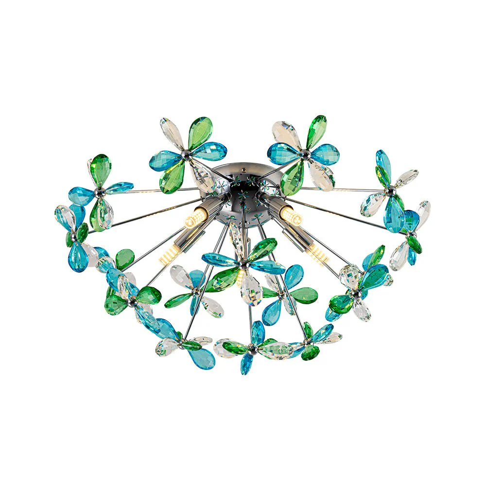 5-Light Bloom Green Blue Crystal Dandelion Semi Flush Mount - Image 5