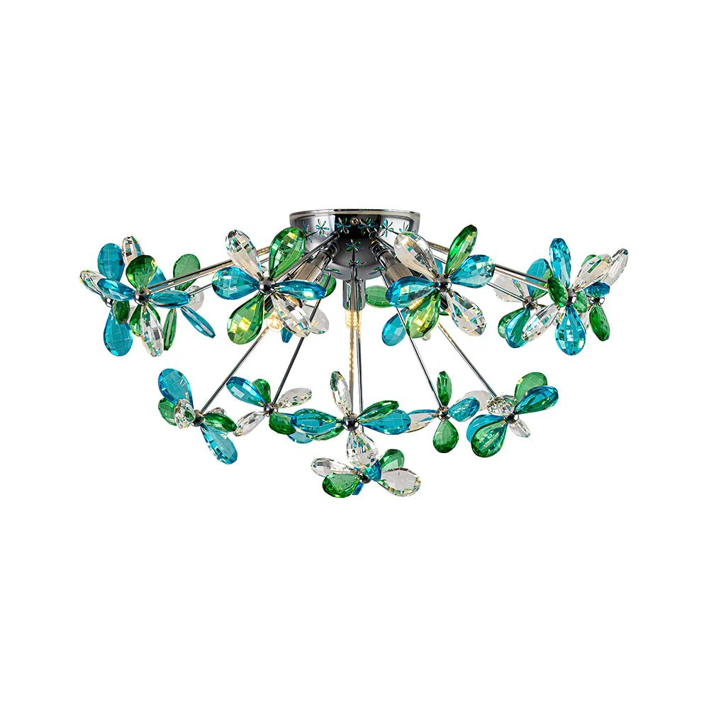 5-Light Bloom Green Blue Crystal Dandelion Semi Flush Mount - Image 6