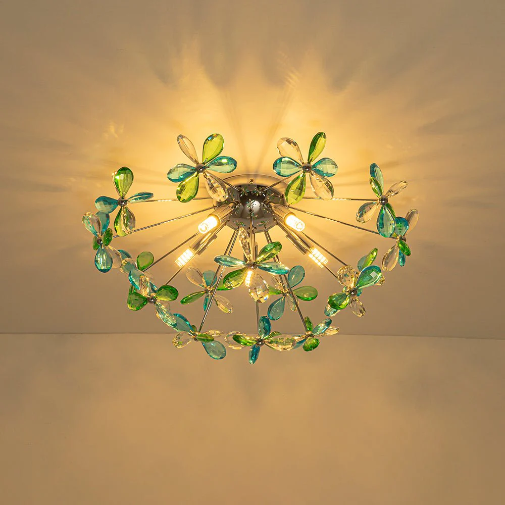 5-Light Bloom Green Blue Crystal Dandelion Semi Flush Mount - Image 7
