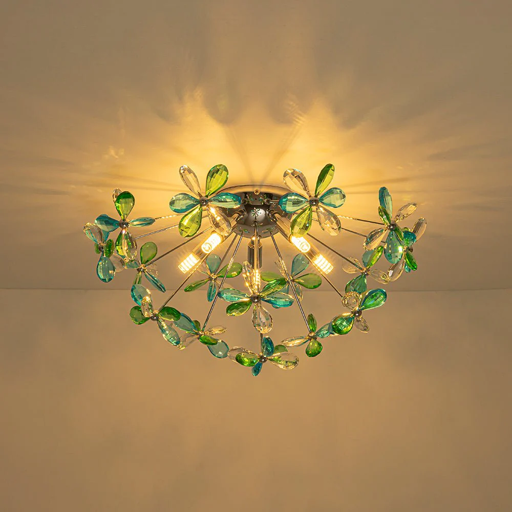 5-Light Bloom Green Blue Crystal Dandelion Semi Flush Mount - Image 8