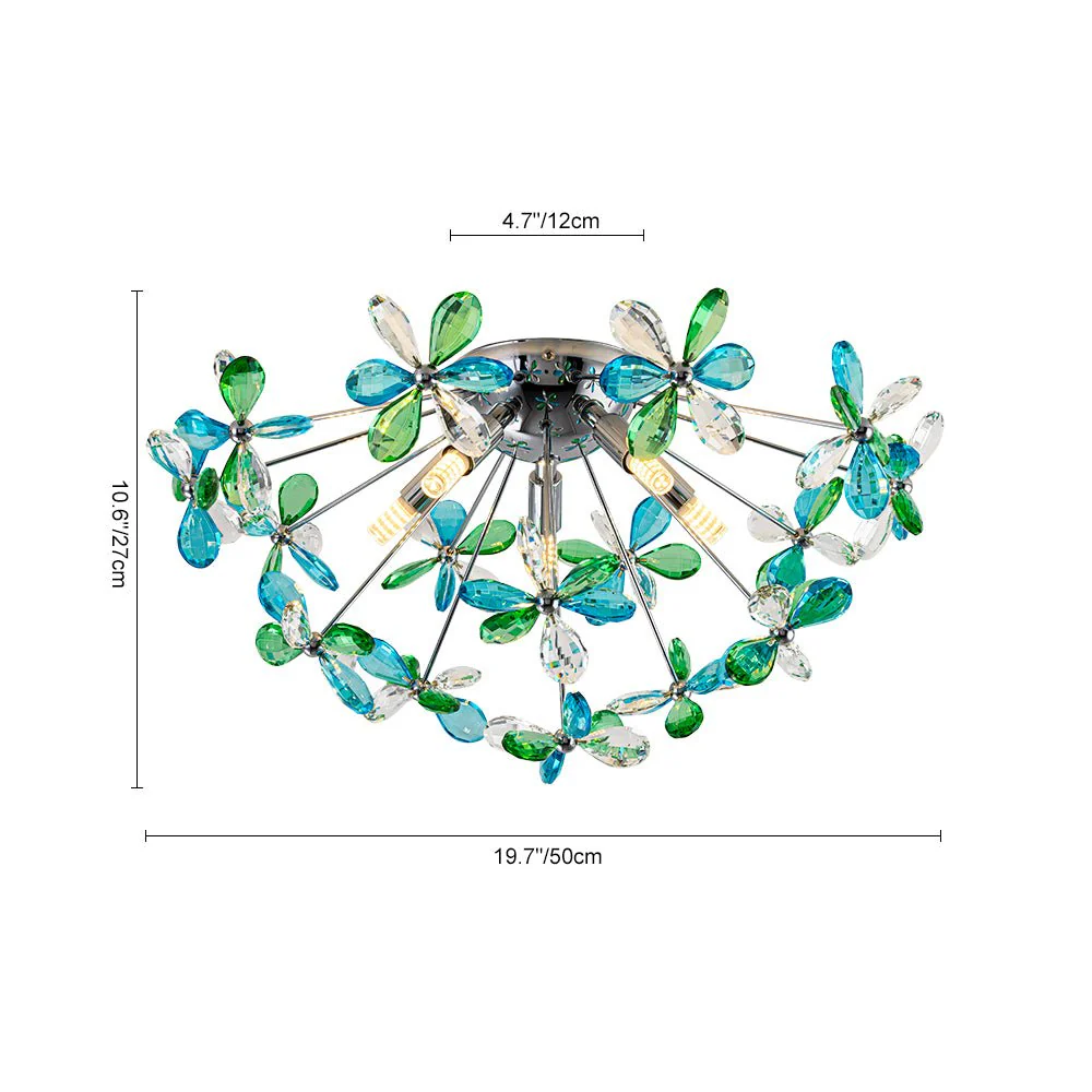 5-Light Bloom Green Blue Crystal Dandelion Semi Flush Mount - Image 9