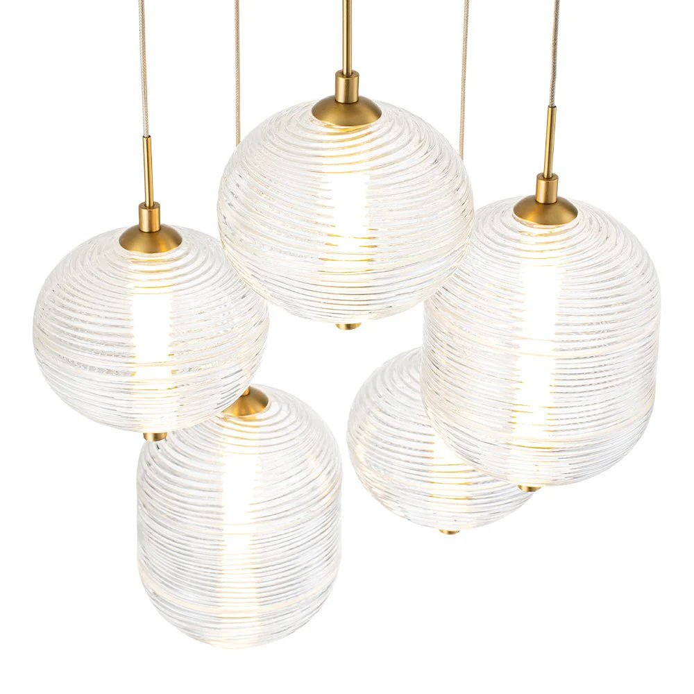 5-Light Cluster Ribbed Glass LED Round Entryway Chandelier - Image 10
