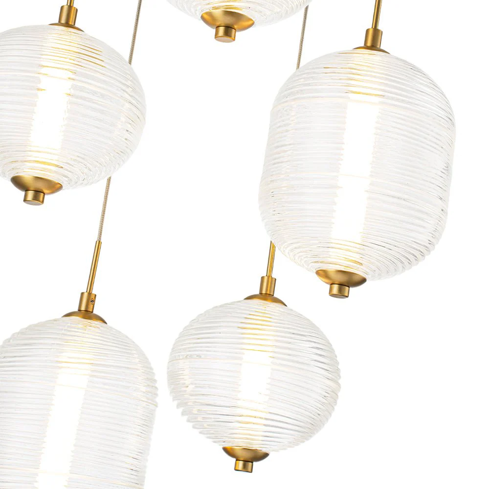 5-Light Cluster Ribbed Glass LED Round Entryway Chandelier - Image 14