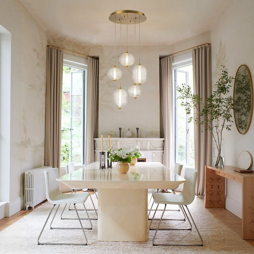 5-Light Cluster Ribbed Glass LED Round Entryway Chandelier - Image 2