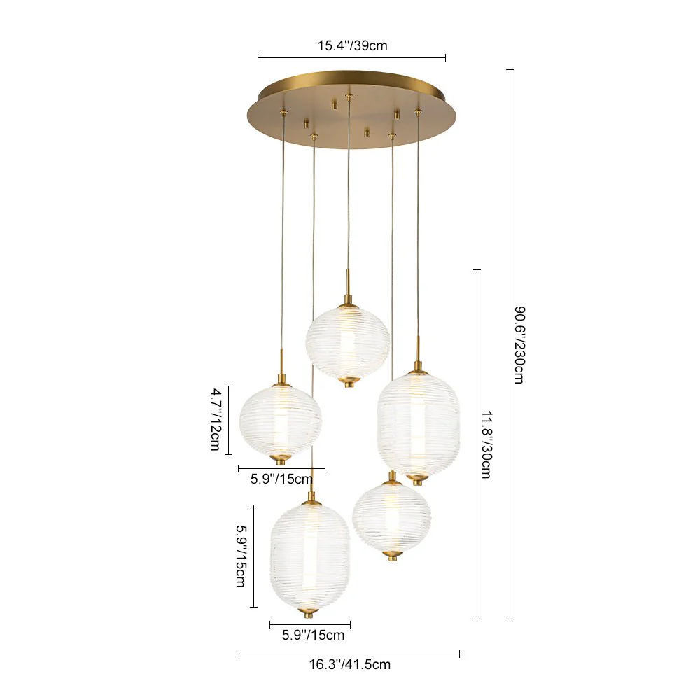 5-Light Cluster Ribbed Glass LED Round Entryway Chandelier - Image 3