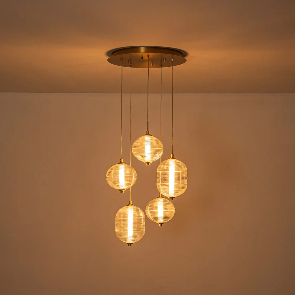 5-Light Cluster Ribbed Glass LED Round Entryway Chandelier - Image 5