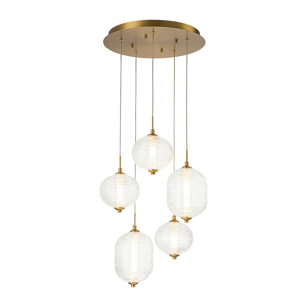 5-Light Cluster Ribbed Glass LED Round Entryway Chandelier - Image 6