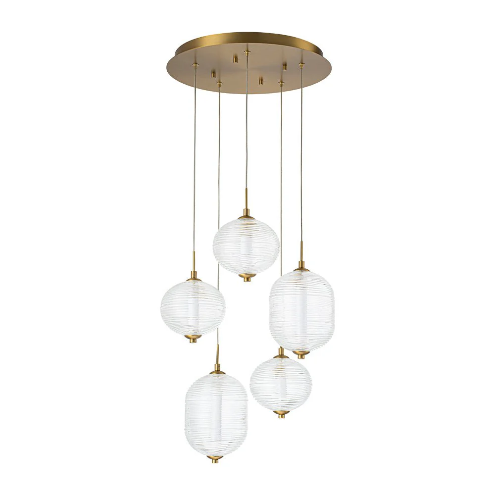 5-Light Cluster Ribbed Glass LED Round Entryway Chandelier - Image 7
