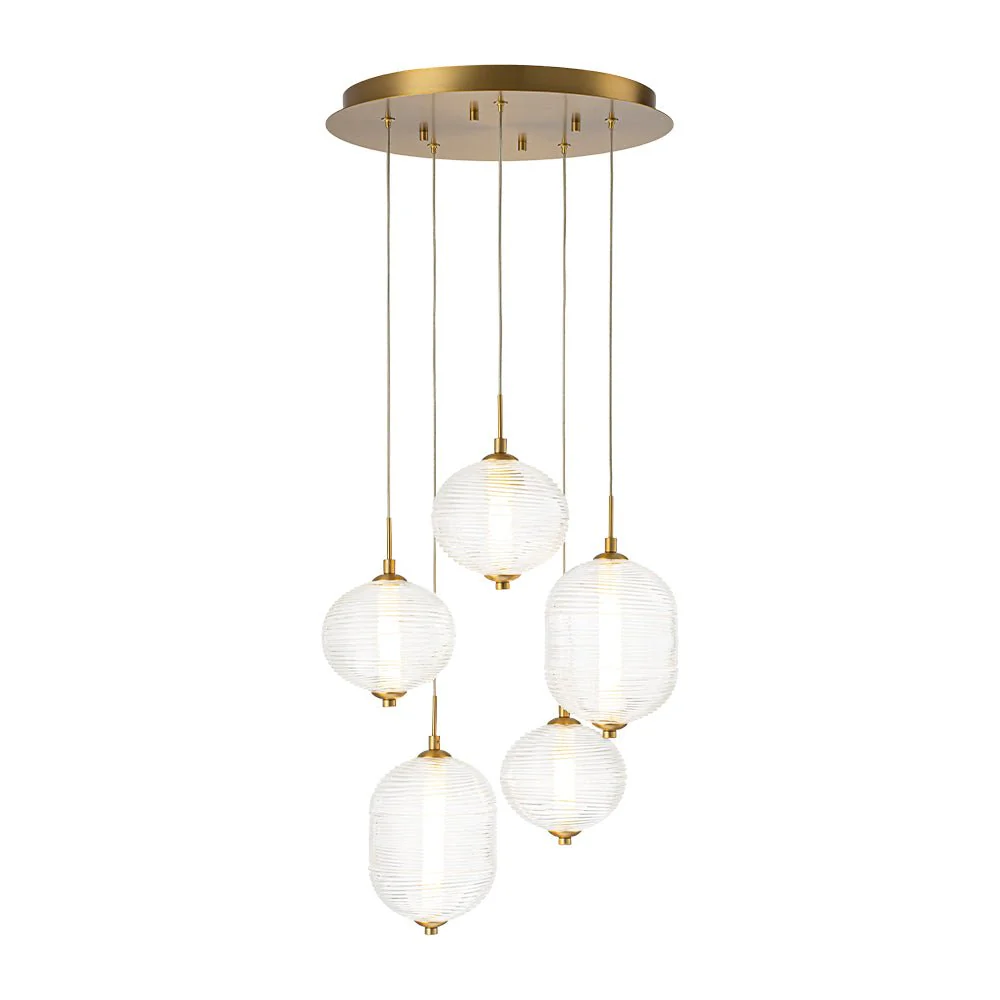 5-Light Cluster Ribbed Glass LED Round Entryway Chandelier - Image 8
