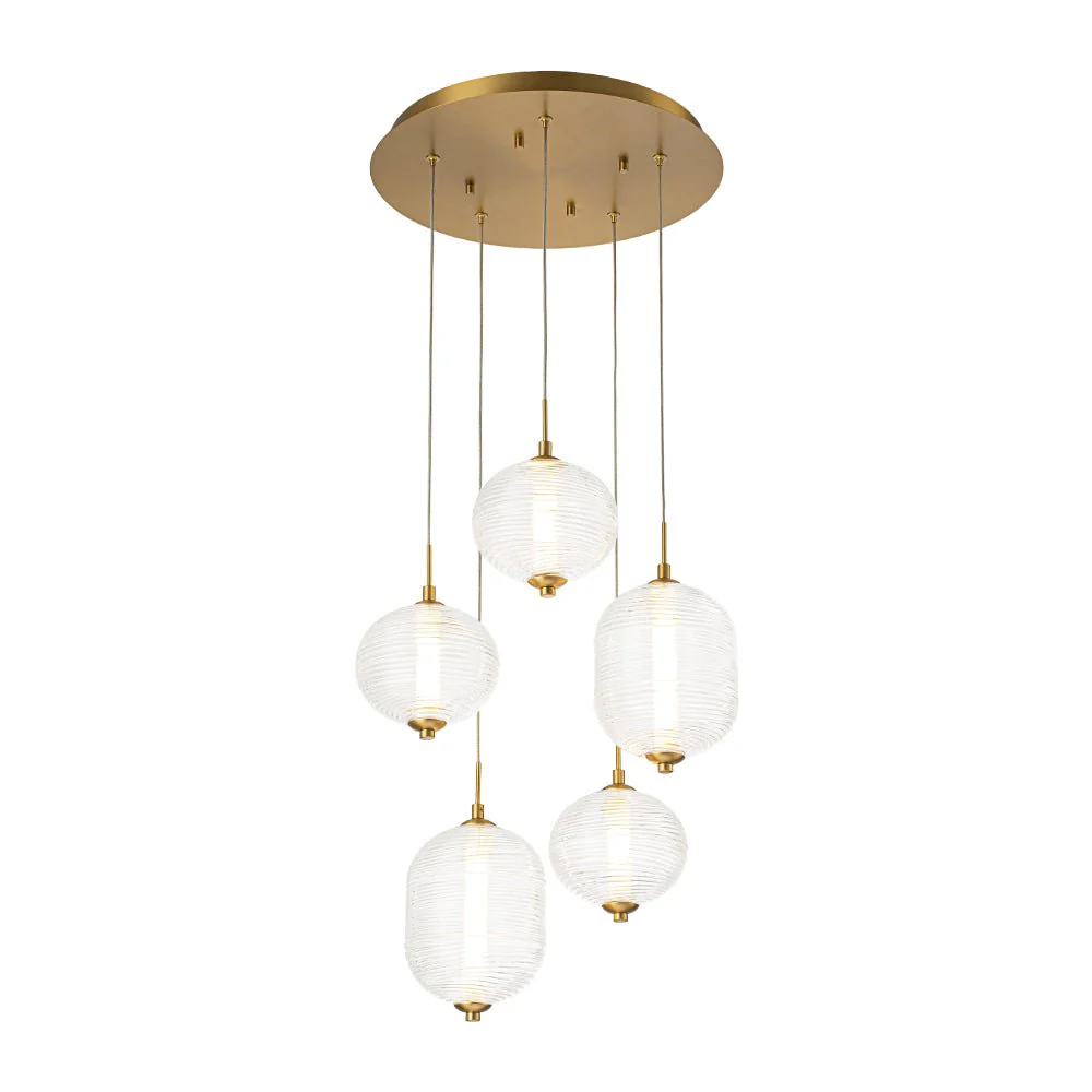 5-Light Cluster Ribbed Glass LED Round Entryway Chandelier - Image 9