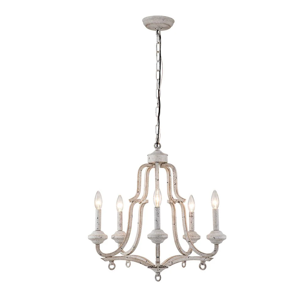 5-Light Distressed White Shabby Chic Candle Style Chandelier - Image 6
