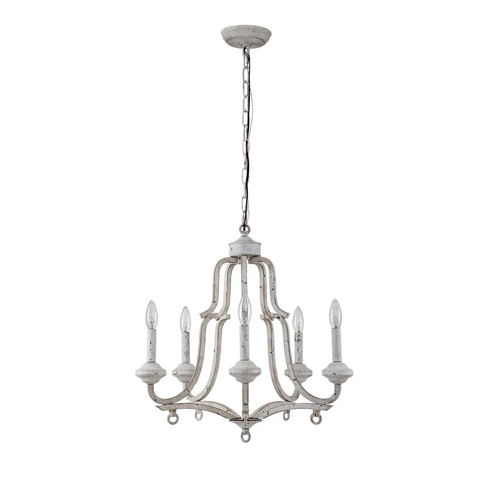 5-Light Distressed White Shabby Chic Candle Style Chandelier - Image 7