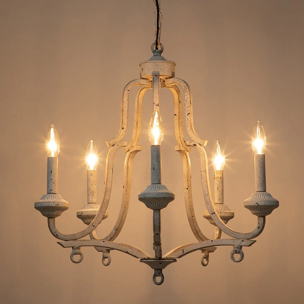 5-Light Distressed White Shabby Chic Candle Style Chandelier - Image 9