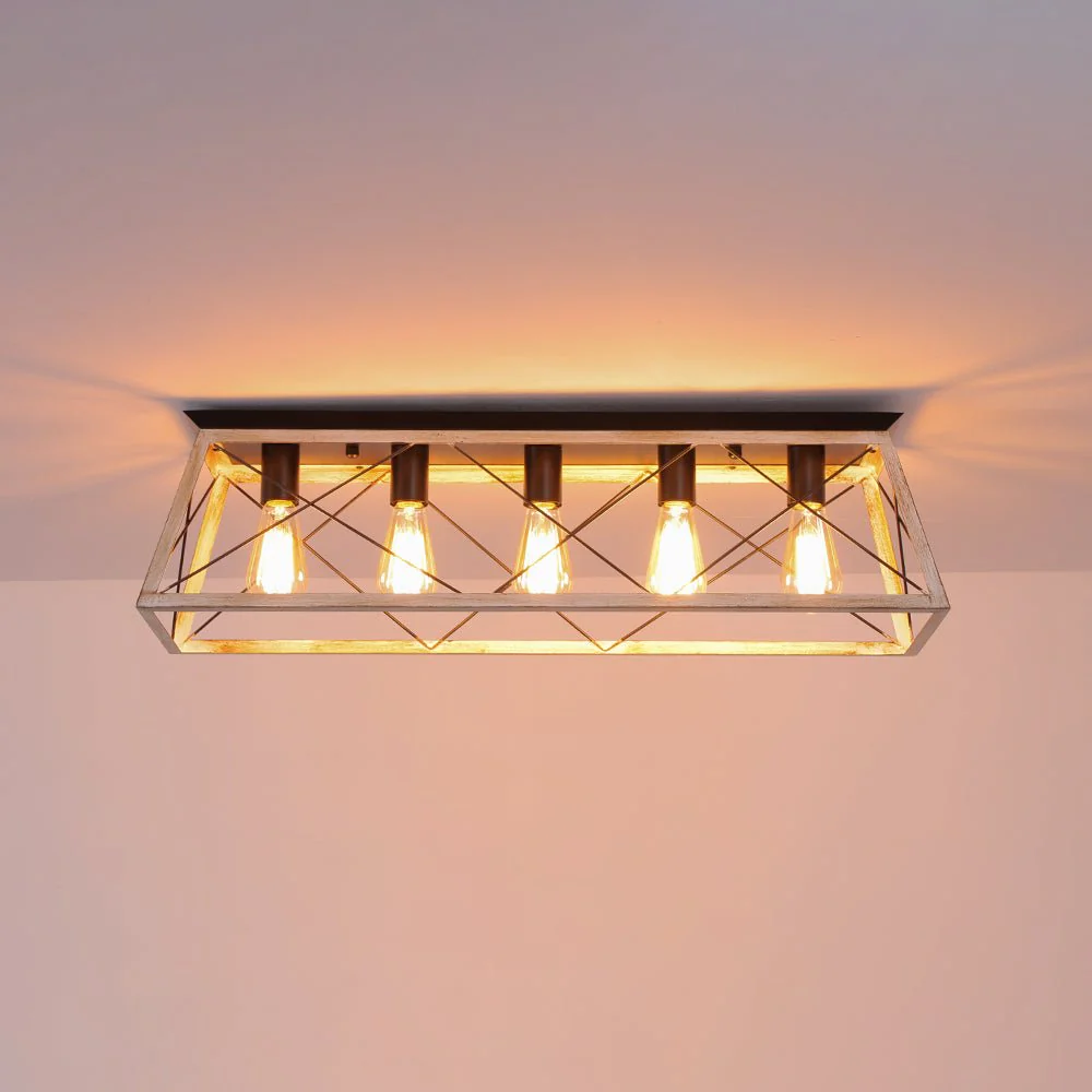 5-Light Farmhouse Rectangular Cage Semi Flush Mount - Image 11