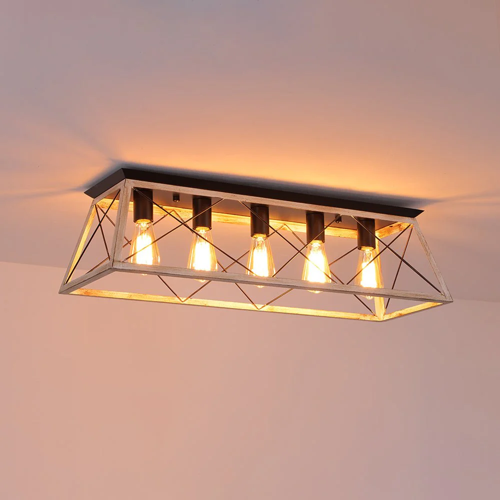5-Light Farmhouse Rectangular Cage Semi Flush Mount - Image 12