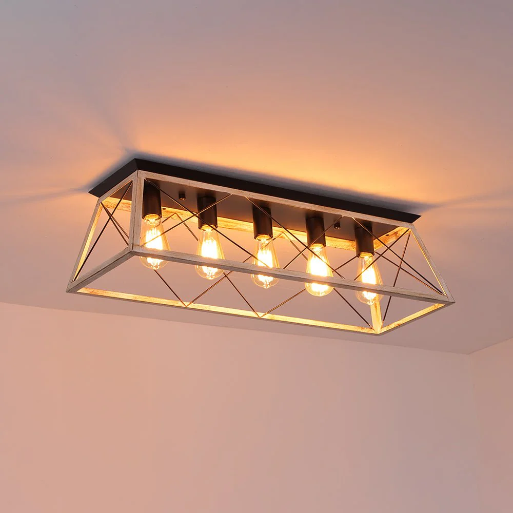 5-Light Farmhouse Rectangular Cage Semi Flush Mount - Image 13