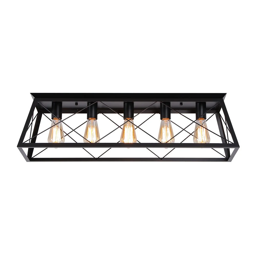 5-Light Farmhouse Rectangular Cage Semi Flush Mount - Image 18