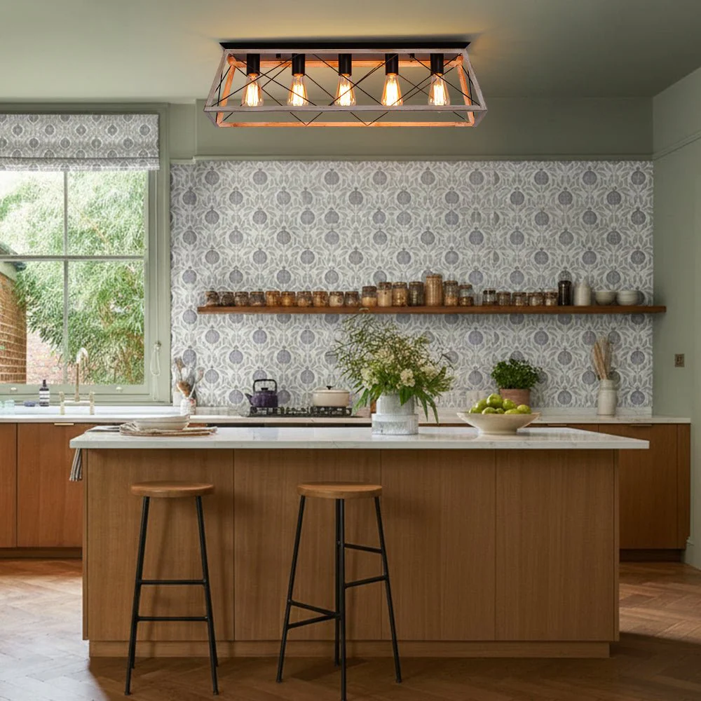 5-Light Farmhouse Rectangular Cage Semi Flush Mount - Image 2