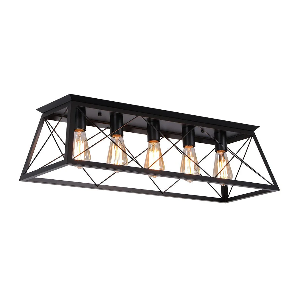 5-Light Farmhouse Rectangular Cage Semi Flush Mount - Image 20