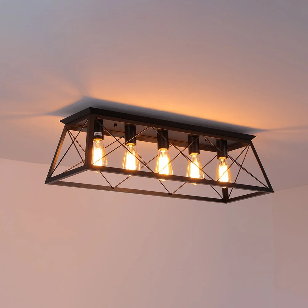 5-Light Farmhouse Rectangular Cage Semi Flush Mount - Image 22