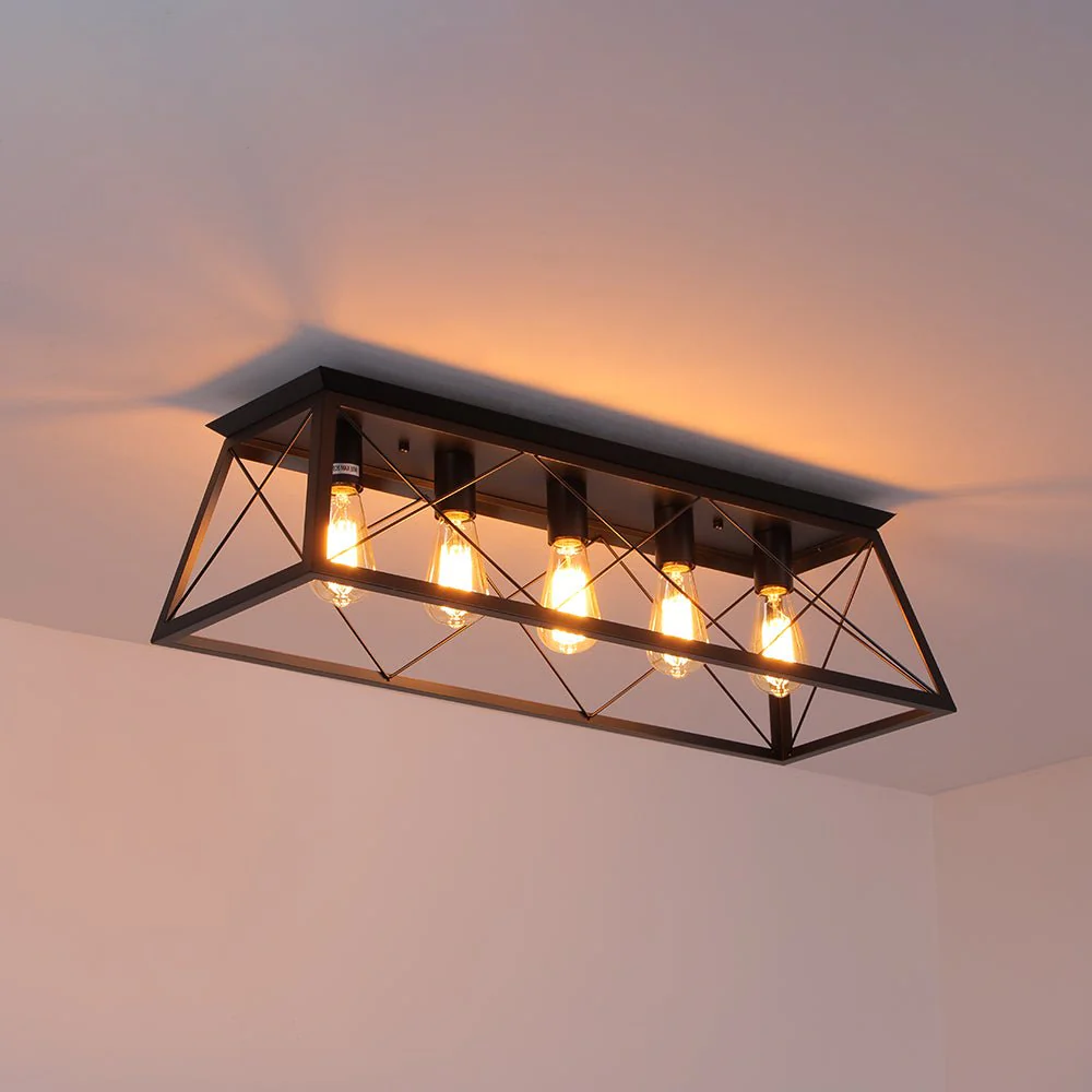 5-Light Farmhouse Rectangular Cage Semi Flush Mount - Image 23