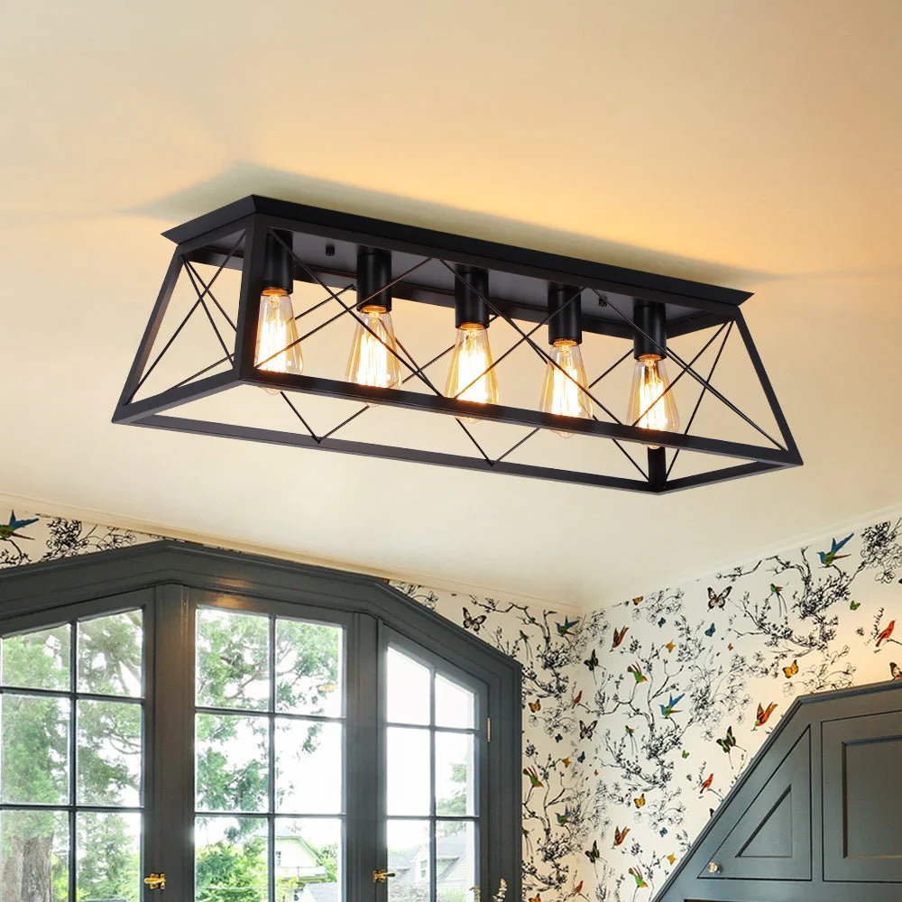 5-Light Farmhouse Rectangular Cage Semi Flush Mount - Image 3