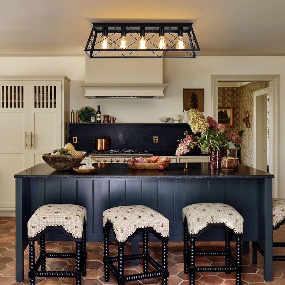5-Light Farmhouse Rectangular Cage Semi Flush Mount - Image 4