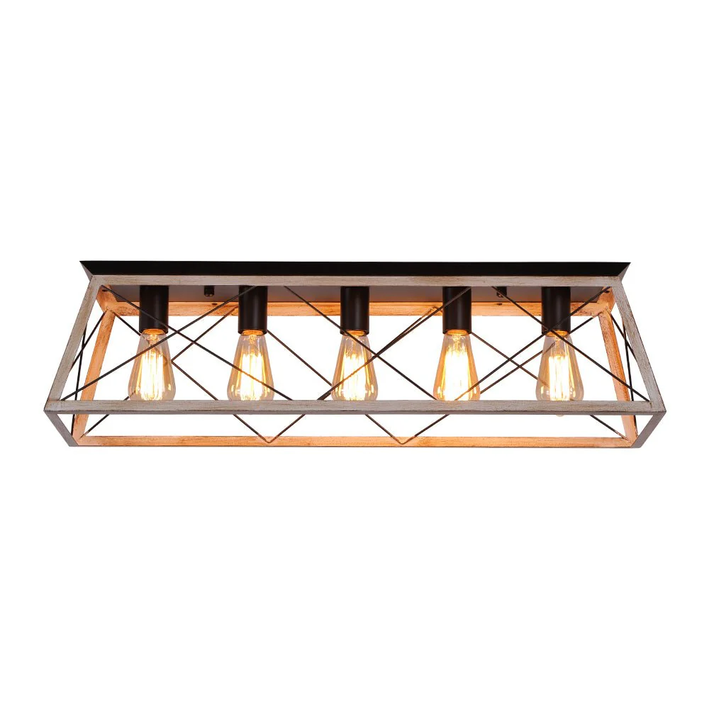 5-Light Farmhouse Rectangular Cage Semi Flush Mount - Image 5