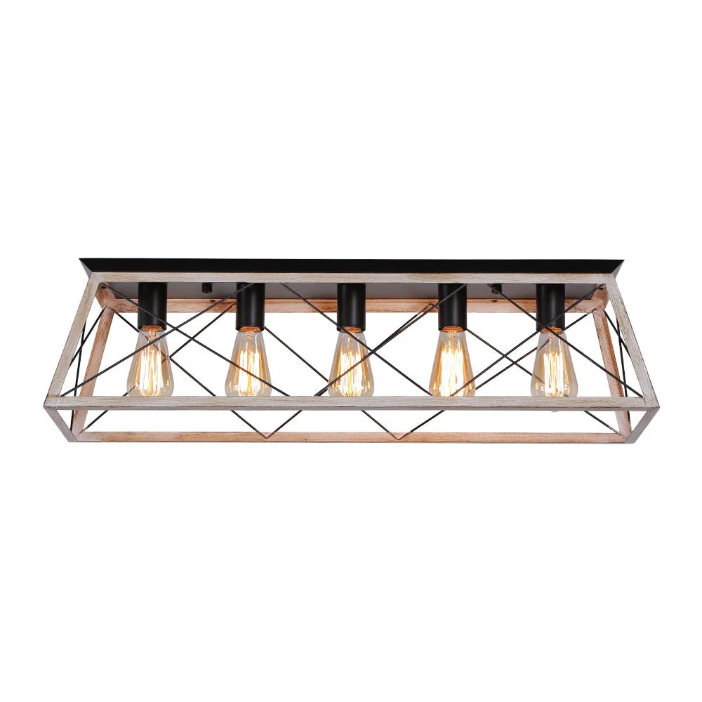 5-Light Farmhouse Rectangular Cage Semi Flush Mount - Image 6