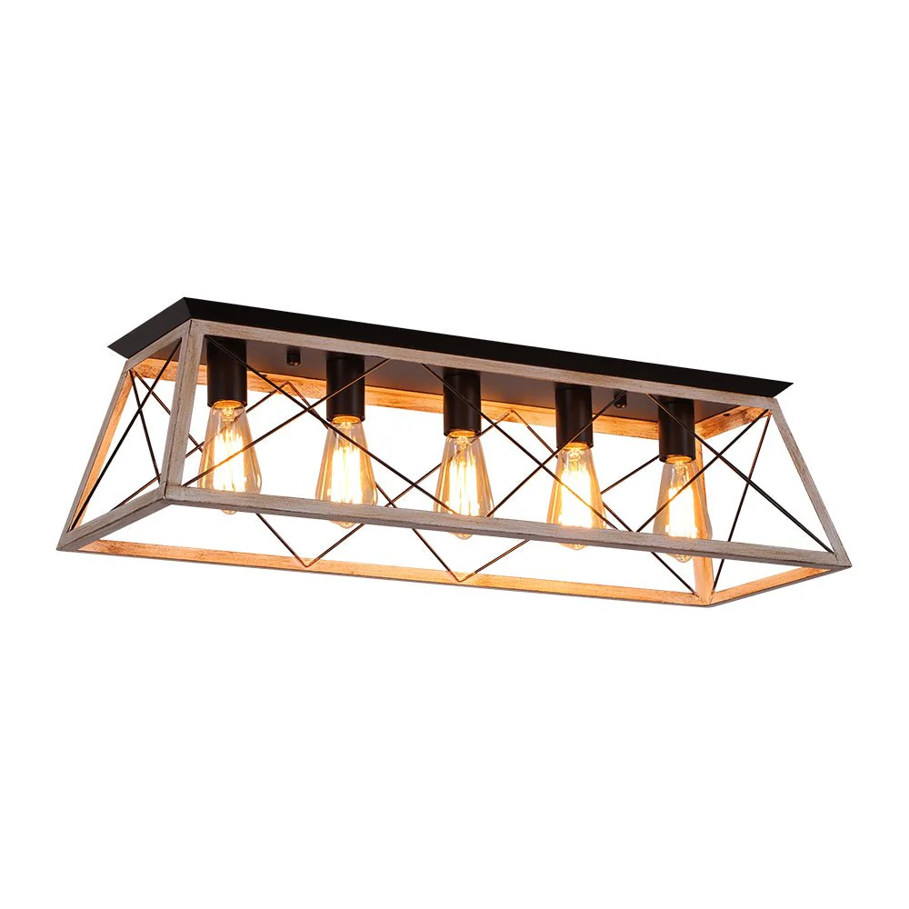 5-Light Farmhouse Rectangular Cage Semi Flush Mount - Image 8