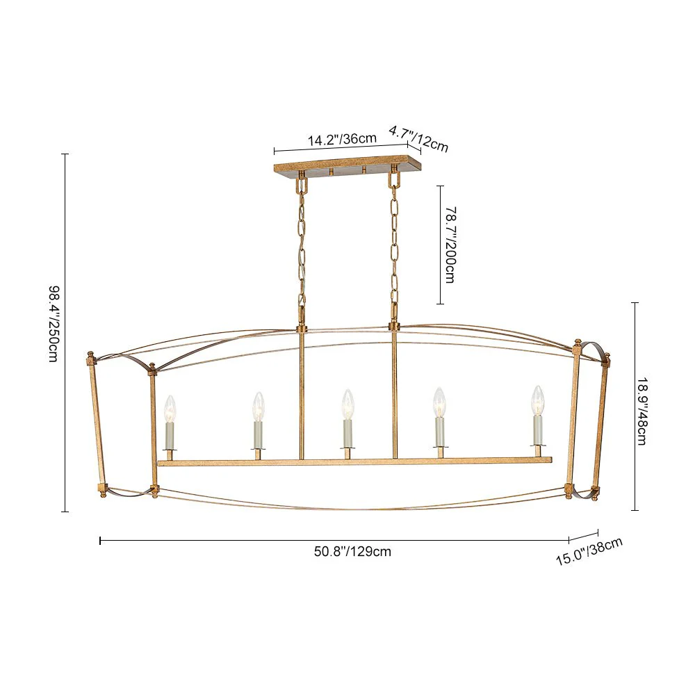 5-light French Antique Candle Wide Lantern Island Chandelier - Image 3