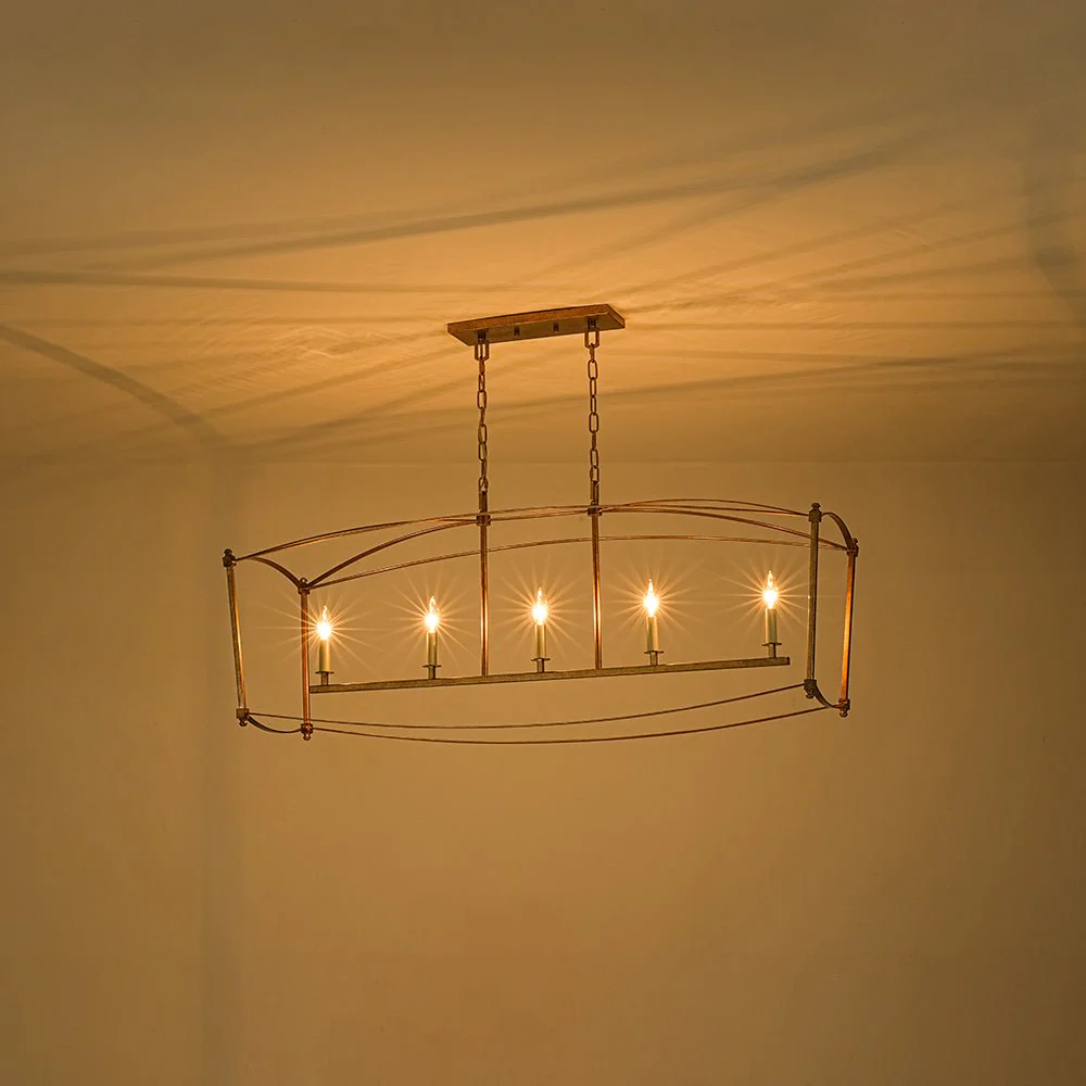 5-light French Antique Candle Wide Lantern Island Chandelier - Image 4