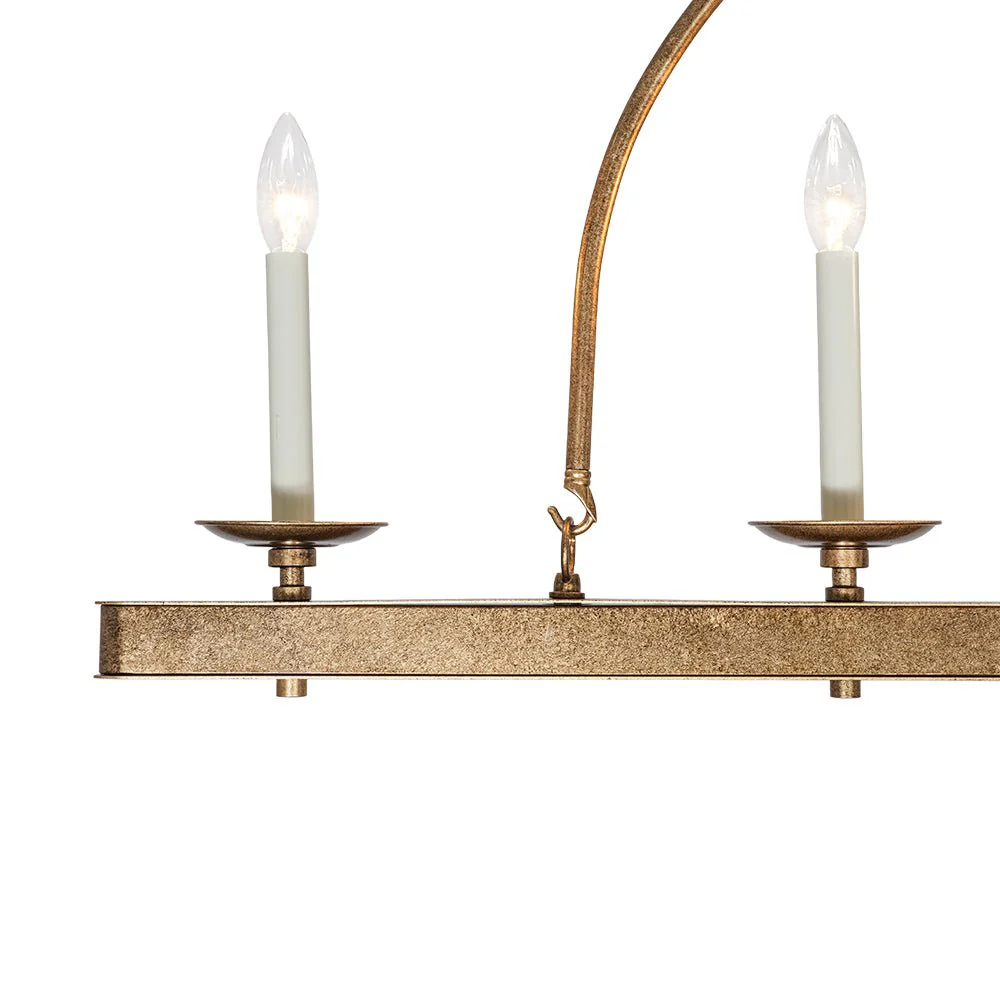 5-Light French Distressed Gold Candle Linear Island Chandelier - Image 12