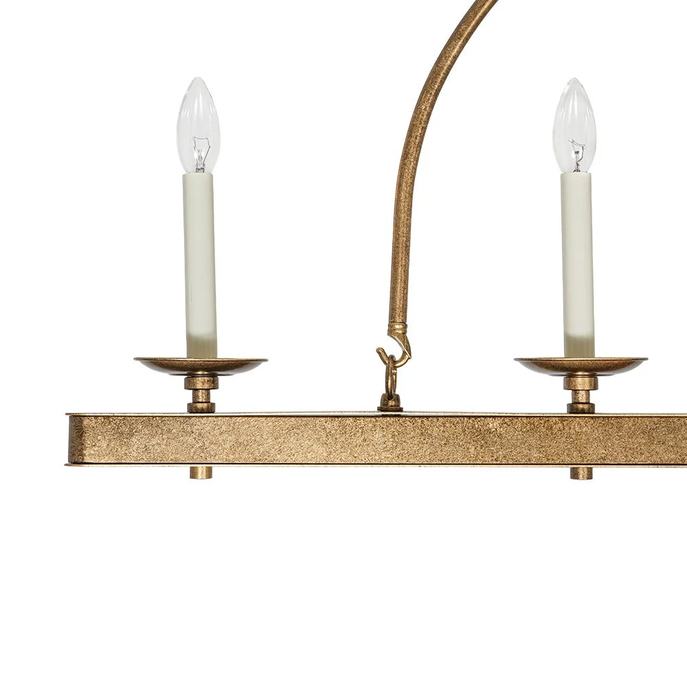5-Light French Distressed Gold Candle Linear Island Chandelier - Image 13