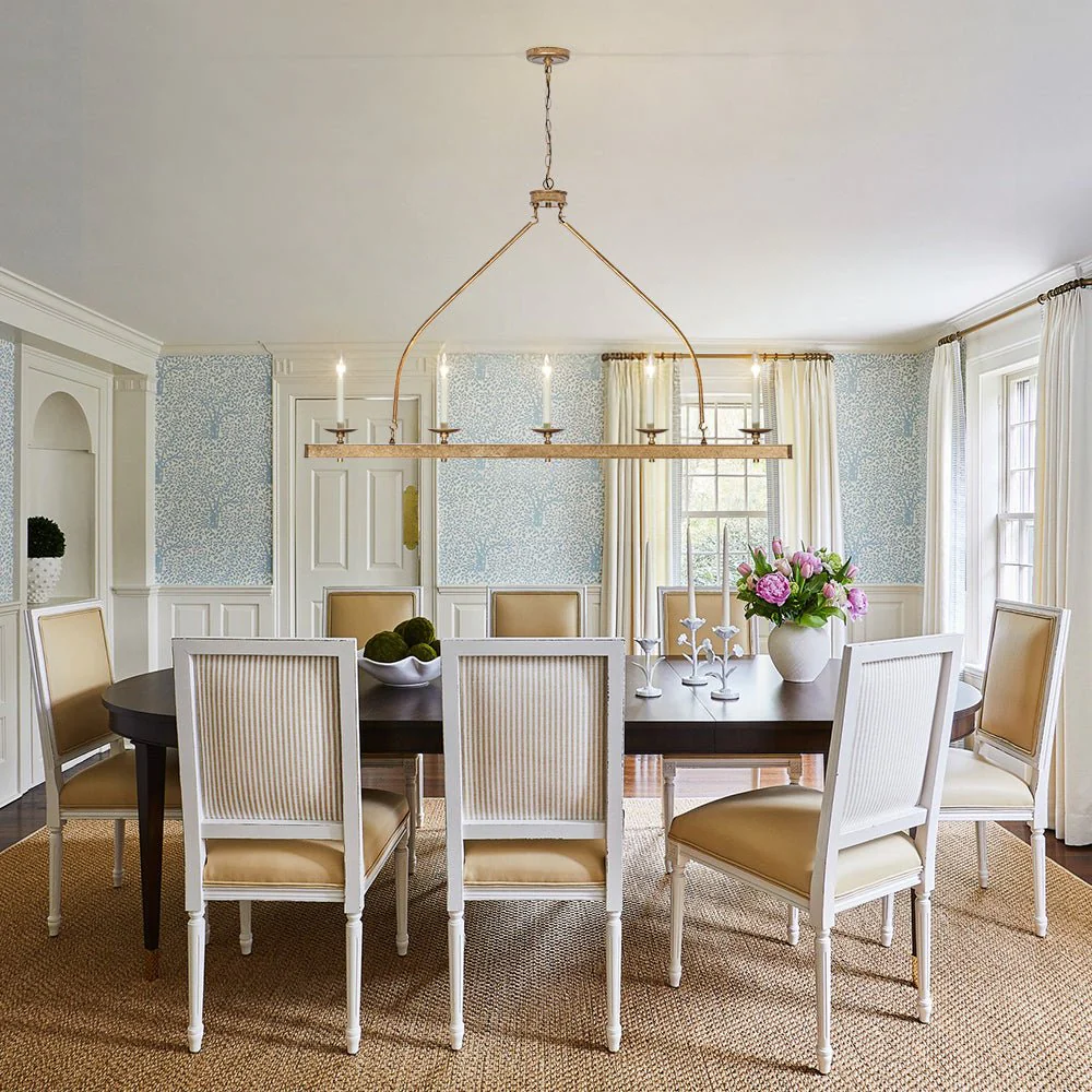 5-Light French Distressed Gold Candle Linear Island Chandelier - Image 2
