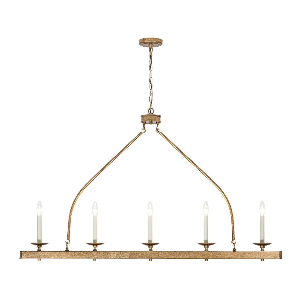 5-Light French Distressed Gold Candle Linear Island Chandelier - Image 3