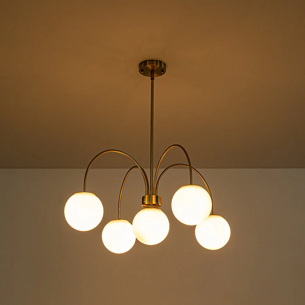5-Light Goose Arm Opal Glass Globe Round Sputnik Chandelier - Image 10