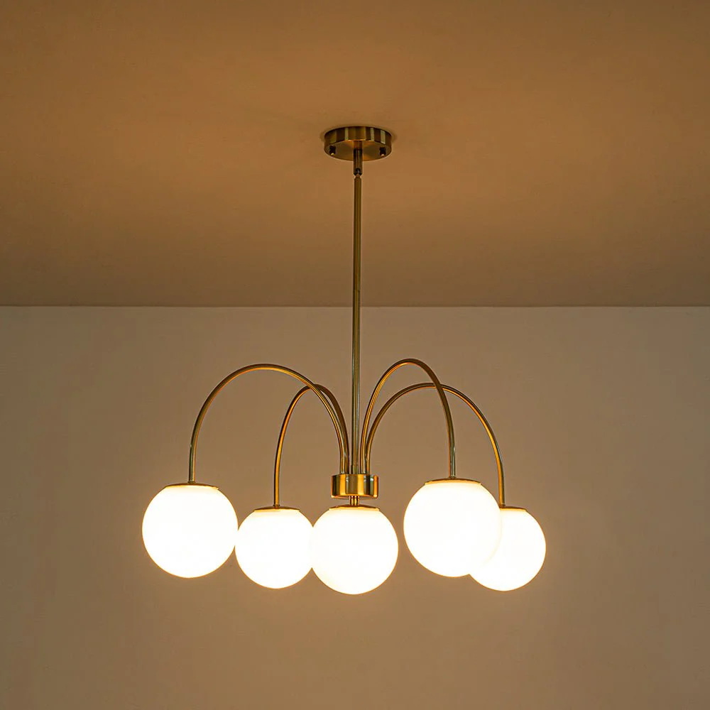 5-Light Goose Arm Opal Glass Globe Round Sputnik Chandelier - Image 11