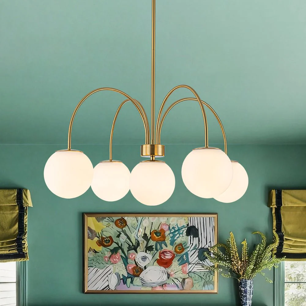 5-Light Goose Arm Opal Glass Globe Round Sputnik Chandelier - Image 2