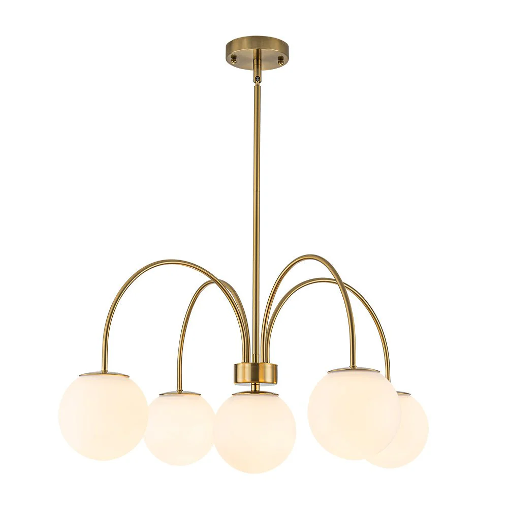 5-Light Goose Arm Opal Glass Globe Round Sputnik Chandelier - Image 3