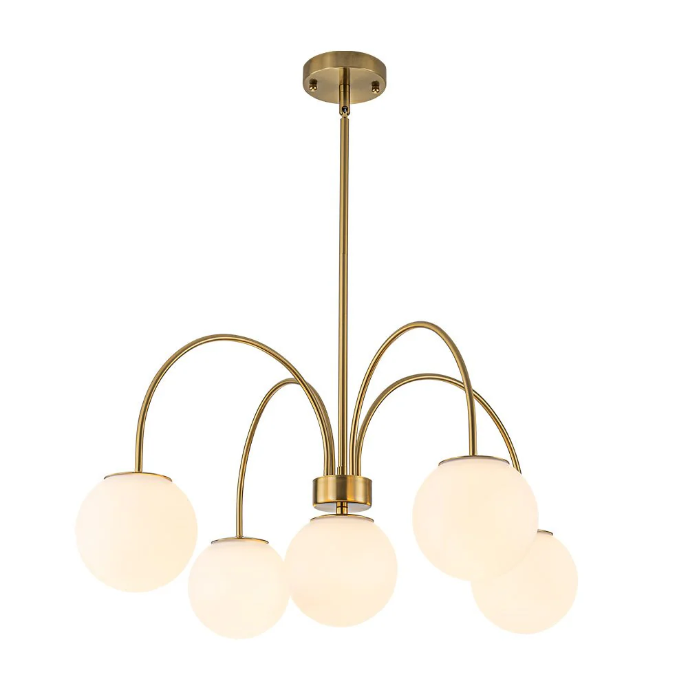 5-Light Goose Arm Opal Glass Globe Round Sputnik Chandelier - Image 4