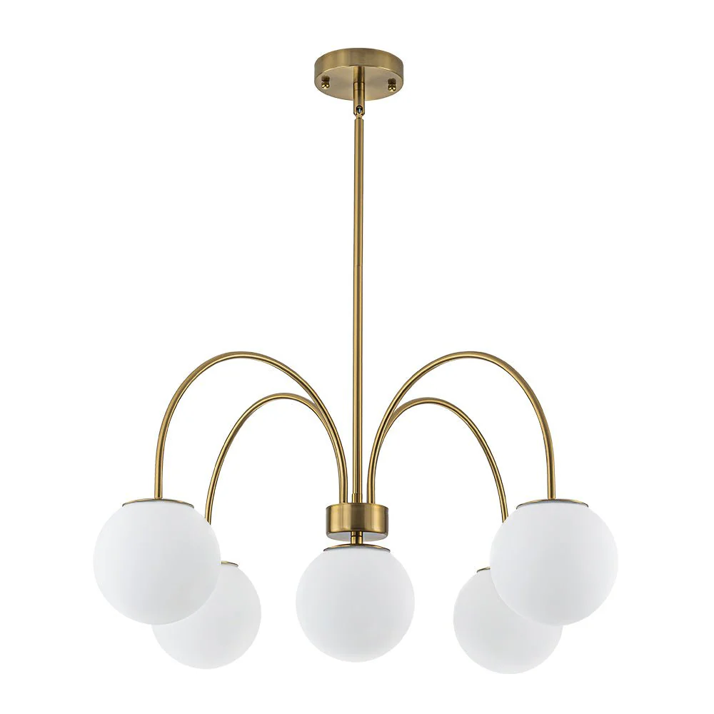 5-Light Goose Arm Opal Glass Globe Round Sputnik Chandelier - Image 6