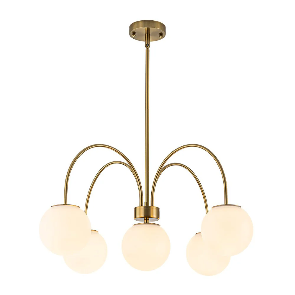 5-Light Goose Arm Opal Glass Globe Round Sputnik Chandelier - Image 7