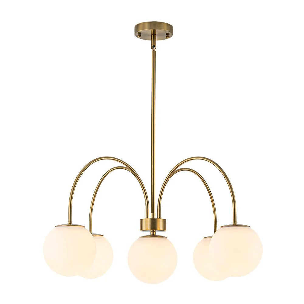 5-Light Goose Arm Opal Glass Globe Round Sputnik Chandelier - Image 8