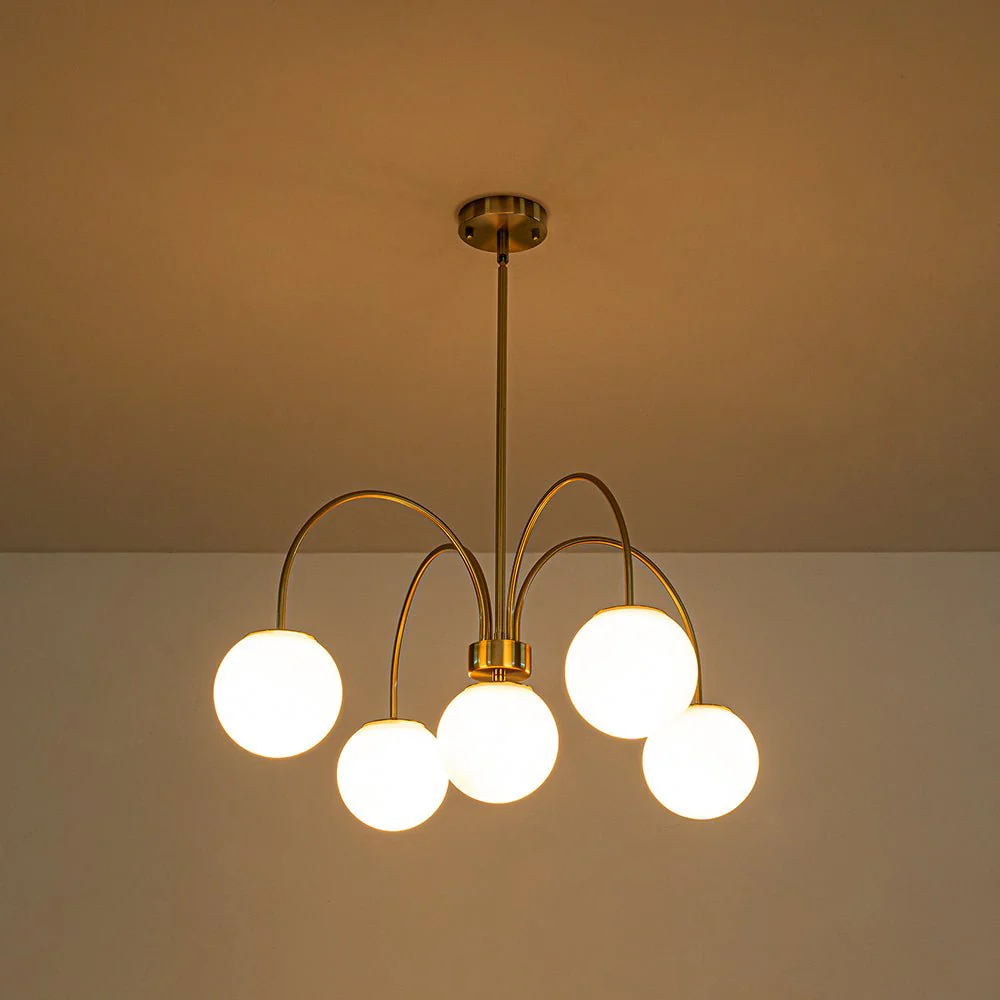 5-Light Goose Arm Opal Glass Globe Round Sputnik Chandelier - Image 9
