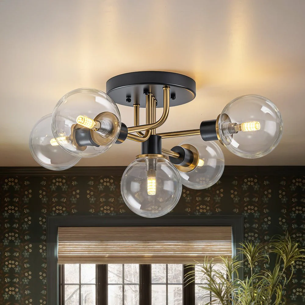 5-light Glass Globe Semi Flush Bubble Ceiling Light - Image 3