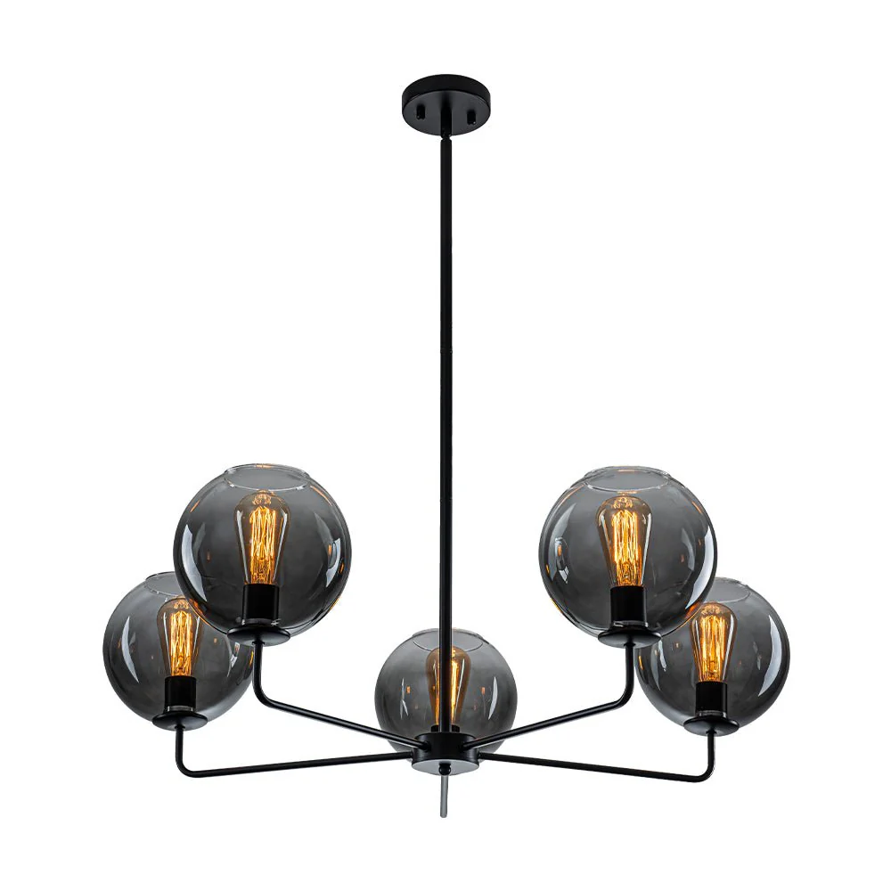 5-Light Smoked Grey Tinted Glass Globe Round Sputnik Chandelier - Image 10